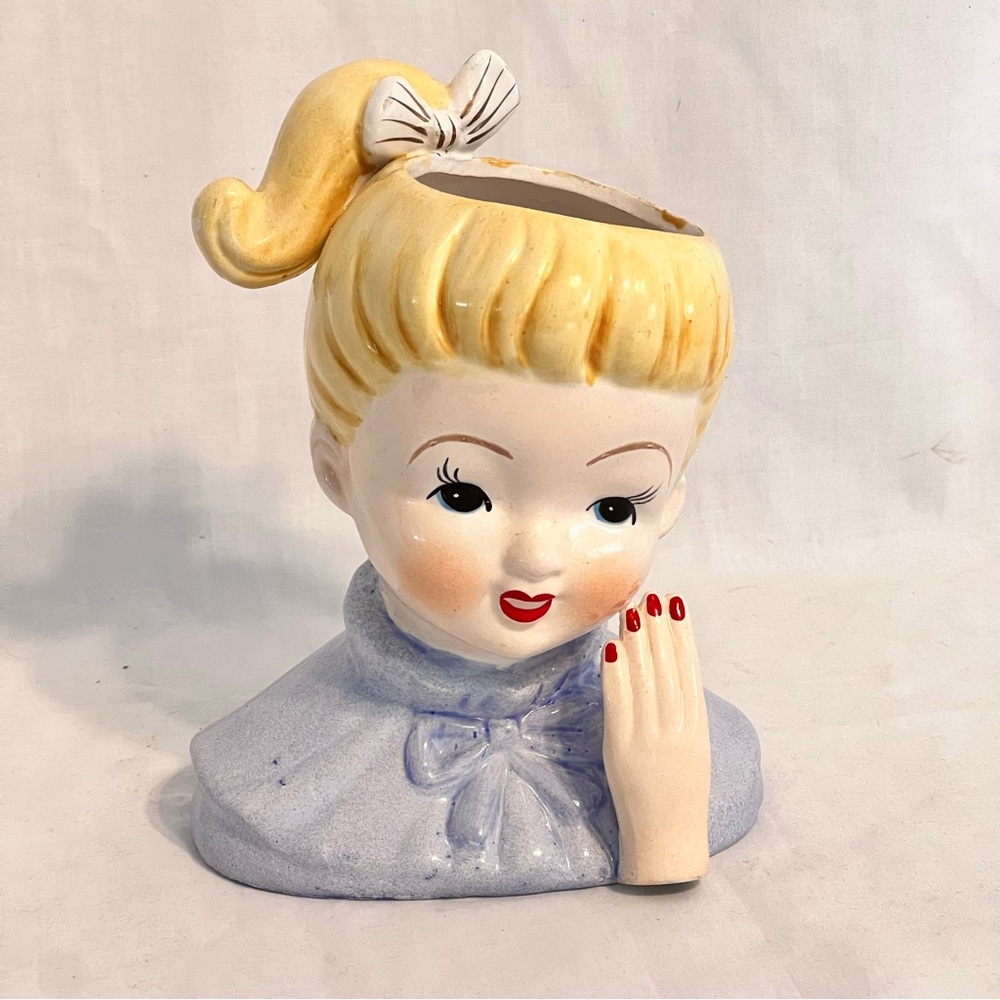 Vintage Teen Girl Head Vase with Blonde Hair